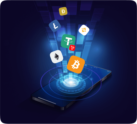 Phone with crypto icons